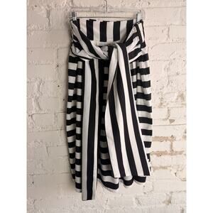 HER Destiny Black White Striped Midi Skirt Tie Waist XL Statement A Line Party
